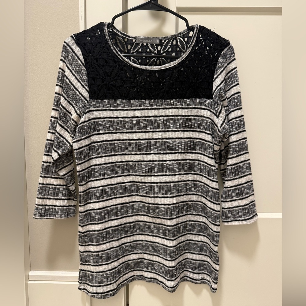 Loveappella Women's Black and Gray Striped Blouse Size M